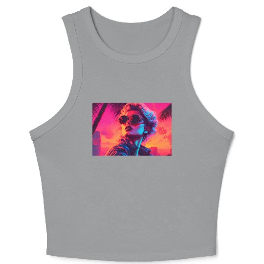 Synthwave Sunset Vibes with sunglasses Crop Tank Top