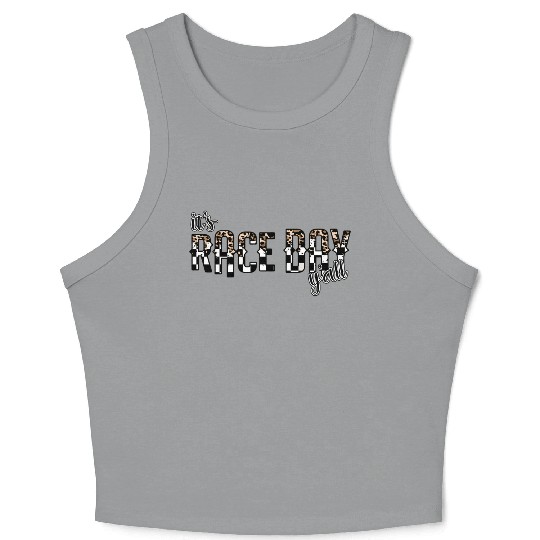 Leopard It'S Race Day Y'All Checkered Flag Racing Crop Tank Top