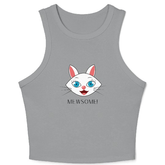 Mewsome White Cat Face Crop Tank Top