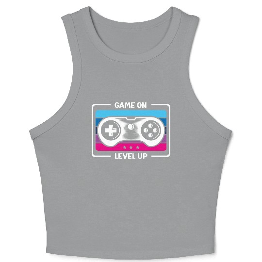 Game on level up illustration in black Crop Tank Top