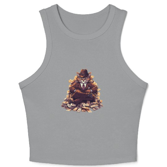 Gangster Cat Dressed In A Stylish Suit And Cash Crop Tank Top