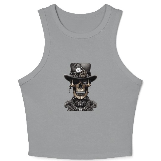 Hyper-Realistic-Fantasy-Smoking-Skull-Graphic Crop Tank Top