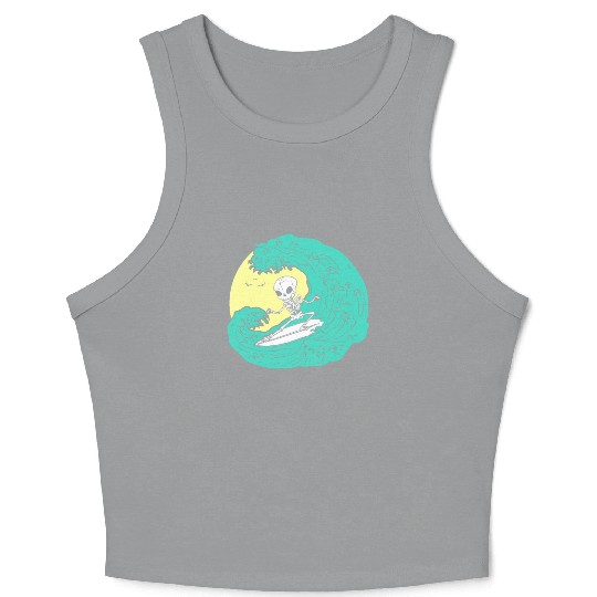 Skeleton surfing on Wave Crop Tank Top