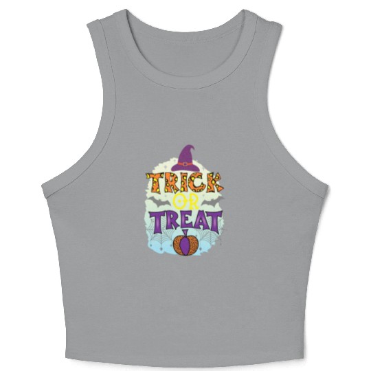 Trick Or Treat Happy Halloween Purple Quote Crop Tank Top