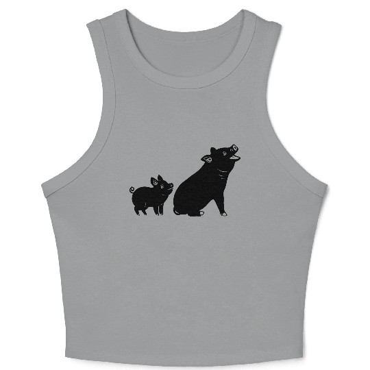 Cheerful pig with piglet logo Crop Tank Top