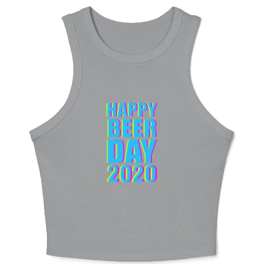 Minimalist Happy Beer Day 2020 Neon Typography Crop Tank Top