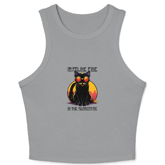 FELINE Fine | Cat Lover Summer Animal Beach Party Crop Tank Top