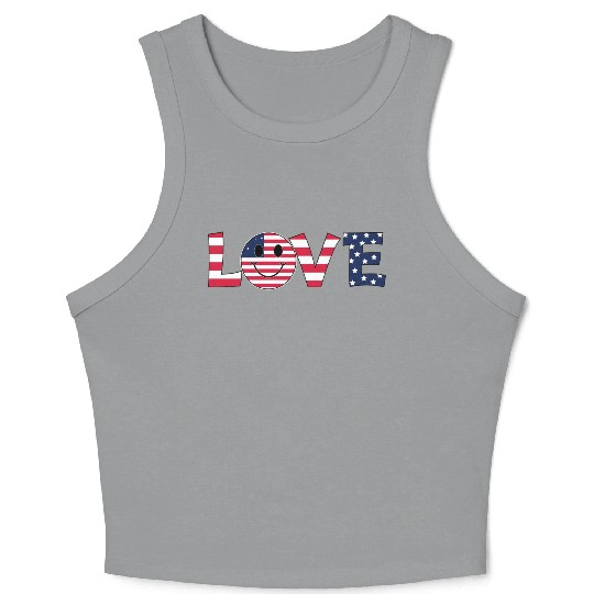 Love USA Flag Patriotic 4th of July America day Crop Tank Top