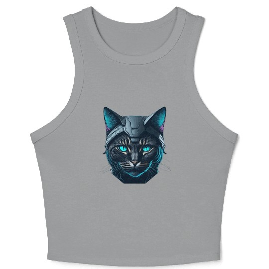 Cyberpunk neon cat Crop Tank Top