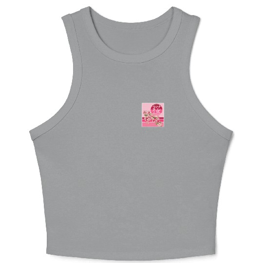 Cherry Blossom Crop Tank Top, Sakura Flowers Kanji Pocket