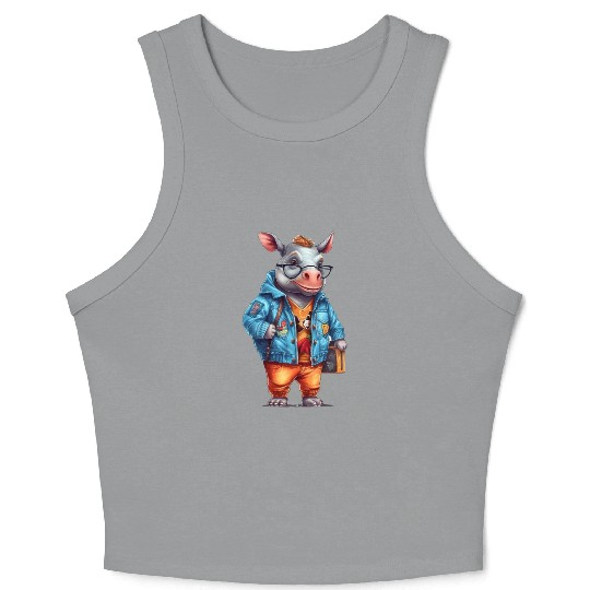 Cute Rhinoceros Cartoon Crop Tank Top
