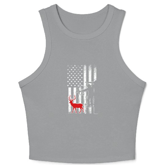 Bow Hunting Deer Hunting American Flag Crop Tank Top