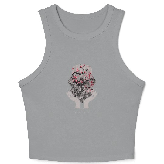 Cherry Blossom Crop Tank Top, Sakura Woodblock Kawaii