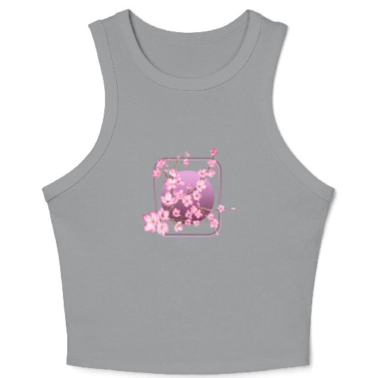 Cherry Blossom Crop Tank Top, Pink Sakura Kawaii