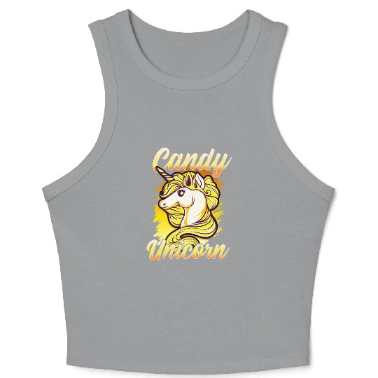 Candy Corn Unicorn Halloween Funny Candy Unicorn Crop Tank Top