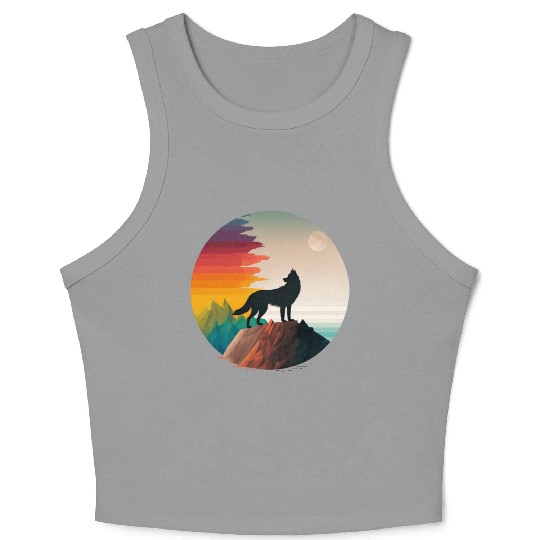 LGBTQIA+ Majestic wolf on the mountain top Crop Tank Top
