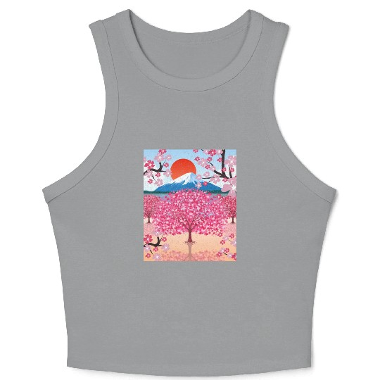 Sunset Sakura Mountains Gift Cherry Blossoms Crop Tank Top