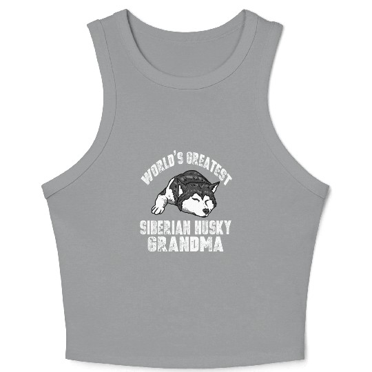 Distressed Siberian Husky Grandma Crop Tank Top