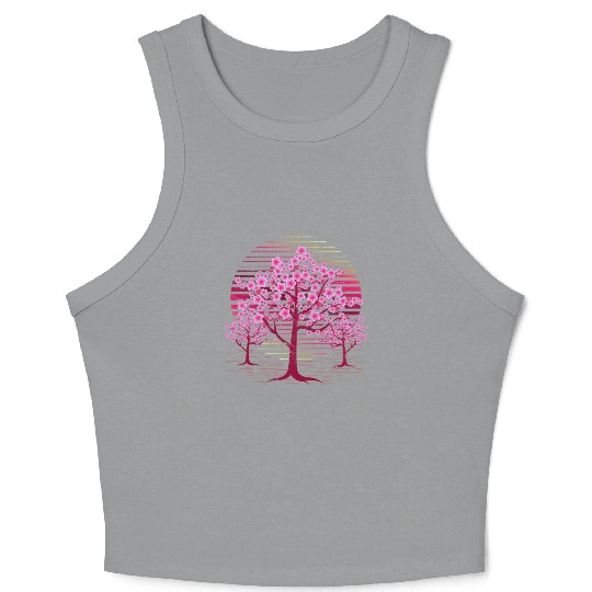 Japanese sakura tree gift retro cherry blossoms Crop Tank Top