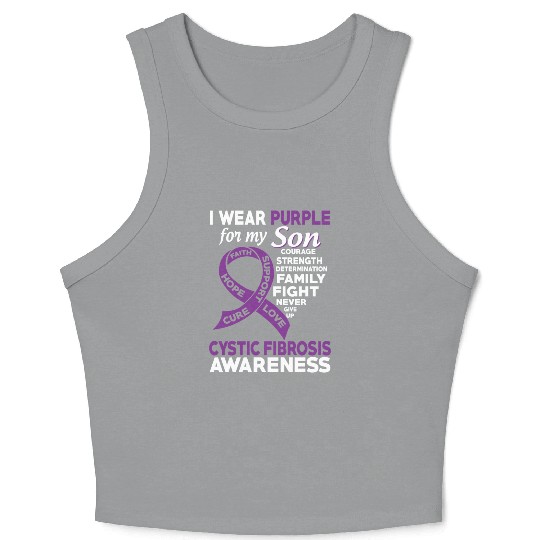 I Wear Purple For My Son Cystic Fibrosis Awareness Crop Tank Top