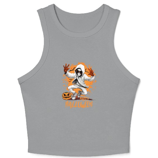 Halloween Skeleton Dabbing Hip Hop Crop Tank Top