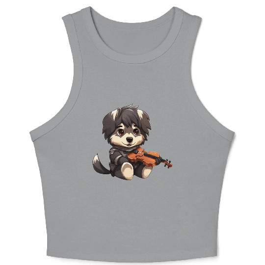 husky German Shepherd with Violin – Musical Dog De Crop Tank Top