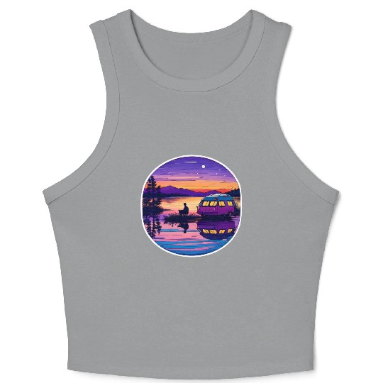 A Camper Enjoying A Peaceful Lakeside Crop Tank Top