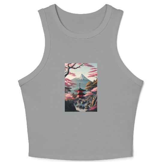 Asia Landscape Serene Mount Fuji Crop Tank Top