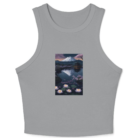 Asia Landscape by night Serene Mount Fuji Crop Tank Top