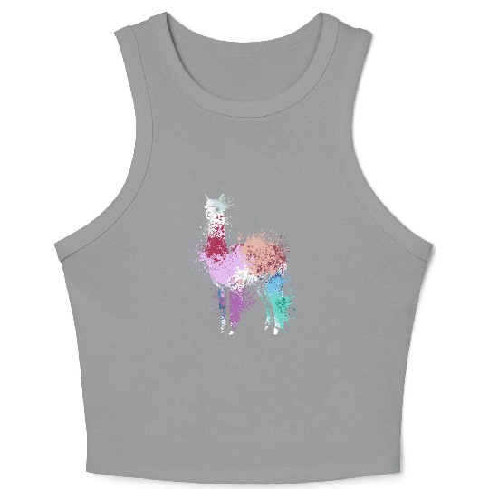 Colorful Splash Art Farm animals alpaca Llama Crop Tank Top