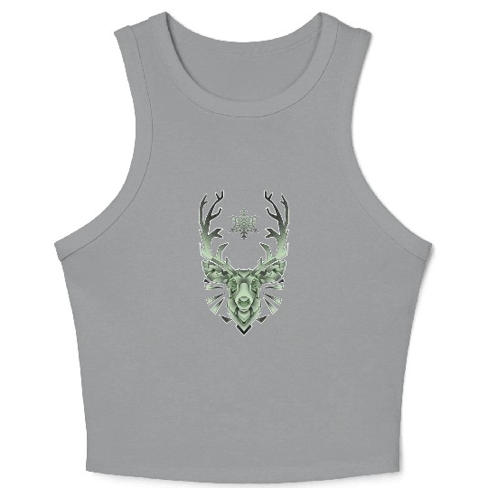 Green Geometric Reindeer Crop Tank Top