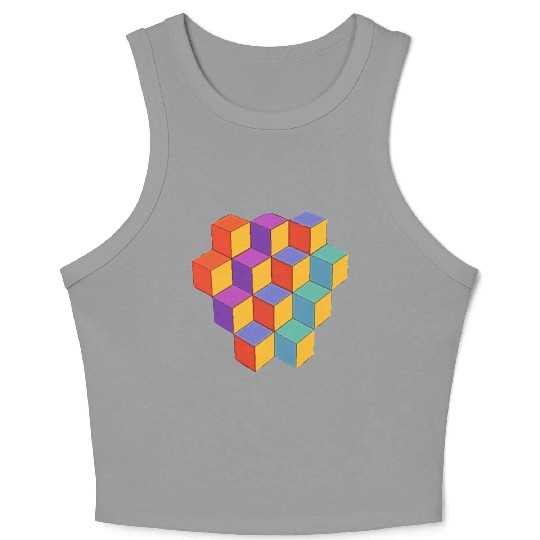 3d Cubes Orange Purple Red Blue Green Yellow Crop Tank Top