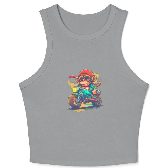 monkey driving a motorcycle in the summer Crop Tank Top