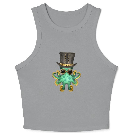 Steampunk Green Octopus Crop Tank Top