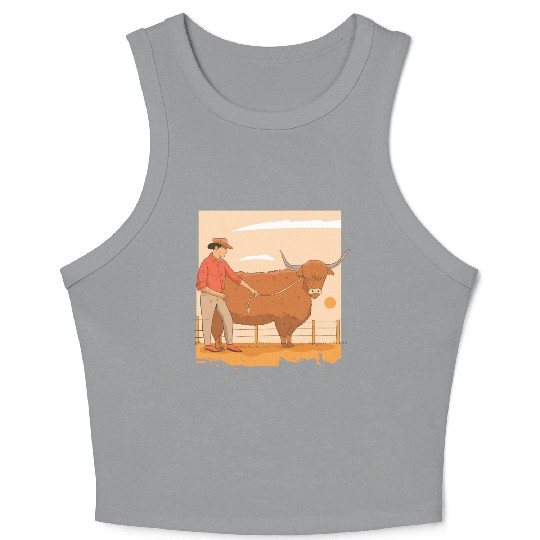 Farmer With Highland Cow Crop Tank Top