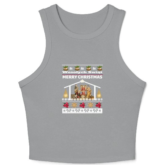 Polish Wesolych Swiat Nativity Scene Jesus Born Crop Tank Top