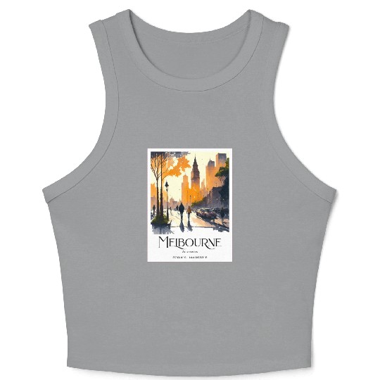Watercolor couple Melbourne Skyline at Sunset Crop Tank Top