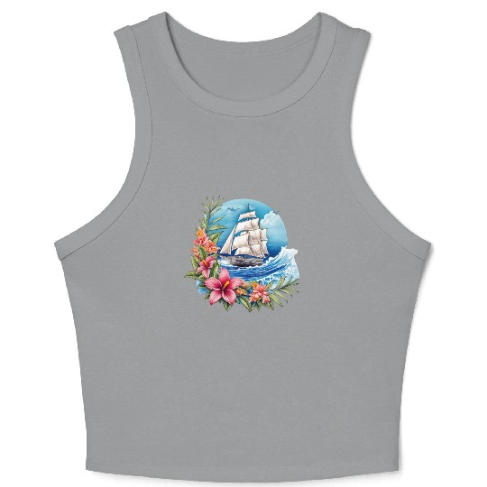 Sailing Ship Sailing Orchids Flowers Sailboat Crop Tank Top