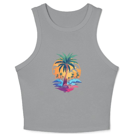 Golden Serenity - Two Sandy Isles, Palm Trees Crop Tank Top
