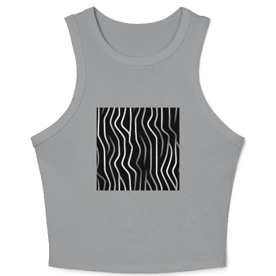 Monochrome Elegance: White Abstract Lines on Black Crop Tank Top