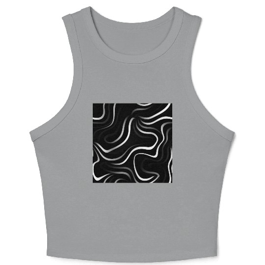 Monochrome Elegance: White Abstract Lines on Black Crop Tank Top