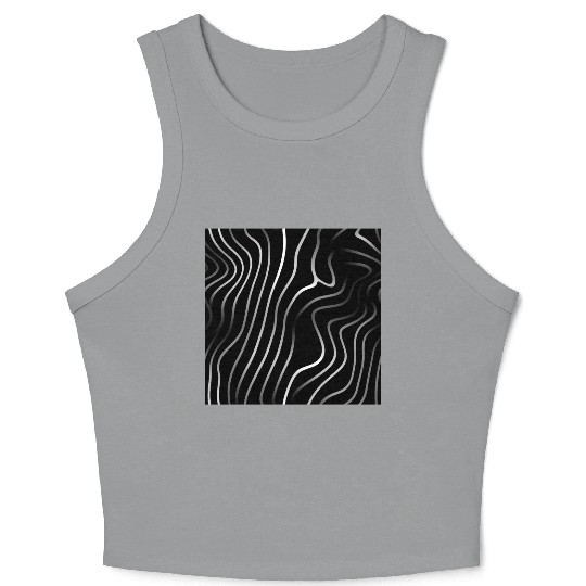 Monochrome Elegance: White Abstract Lines on Black Crop Tank Top