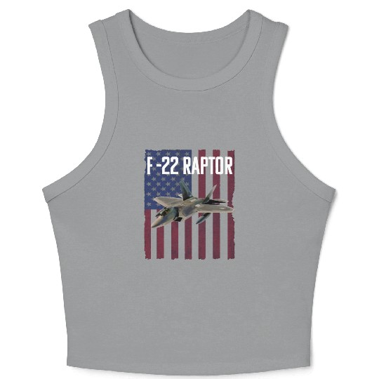 F 22 Raptor Aircraft USA Flag Crop Tank Top