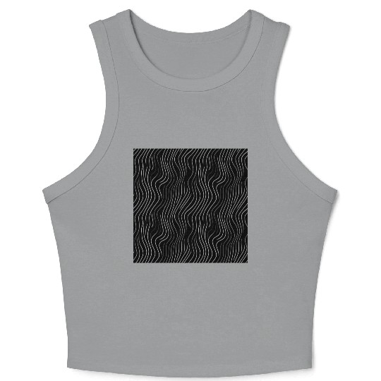 Monochrome Elegance: White Abstract Lines on Black Crop Tank Top