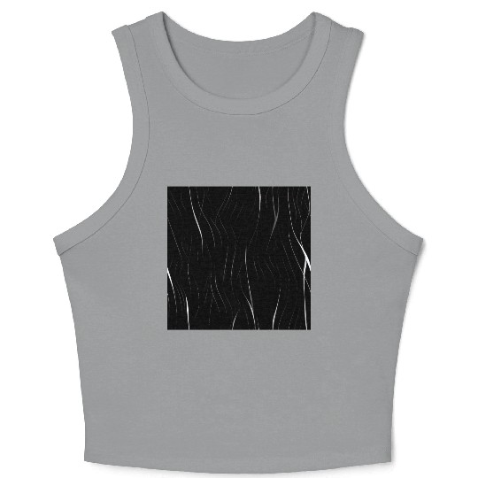 Monochrome Elegance: White Abstract Lines on Black Crop Tank Top