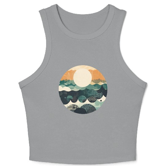 Hokusai Japanese Art Inspired Patterned Ocean Crop Tank Top