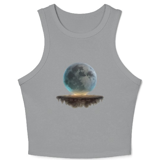 3 Dimensional (3D) Full Moon and Floating Island Crop Tank Top