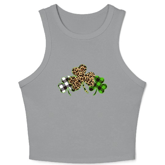 St Patricks Day Leopard Print Plaid Shamrock Crop Tank Top