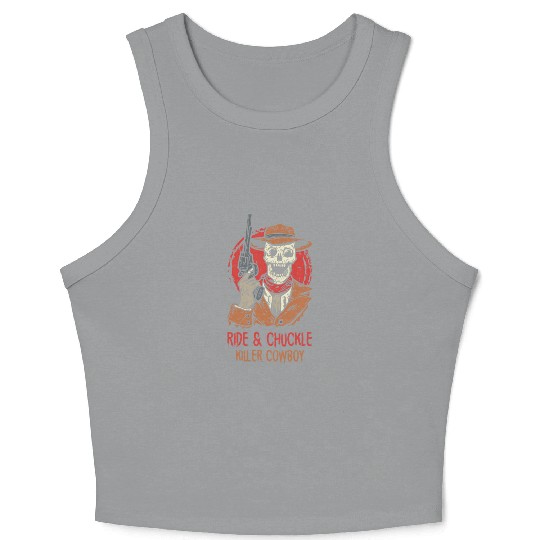 Spooky Horror Western Cowboy Rider Rodeo Country Crop Tank Top