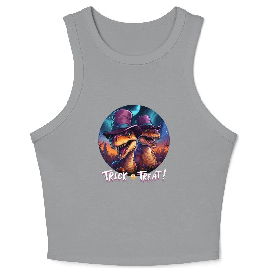 Halloween Dinosaur Velociraptor Trick or Treat Crop Tank Top